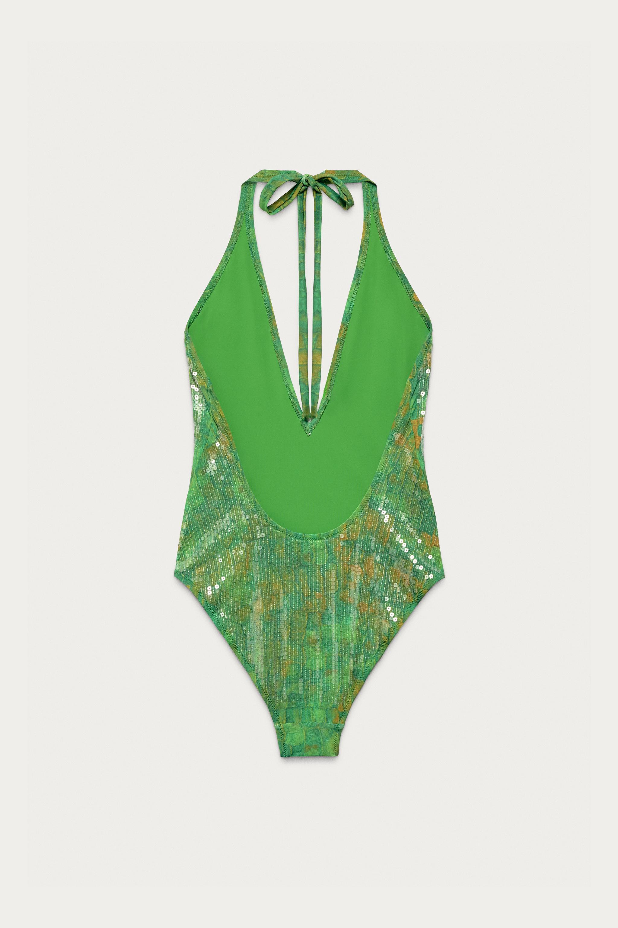 MARISA BERENSON X ZARA SEQUIN HALTER SWIMSUIT